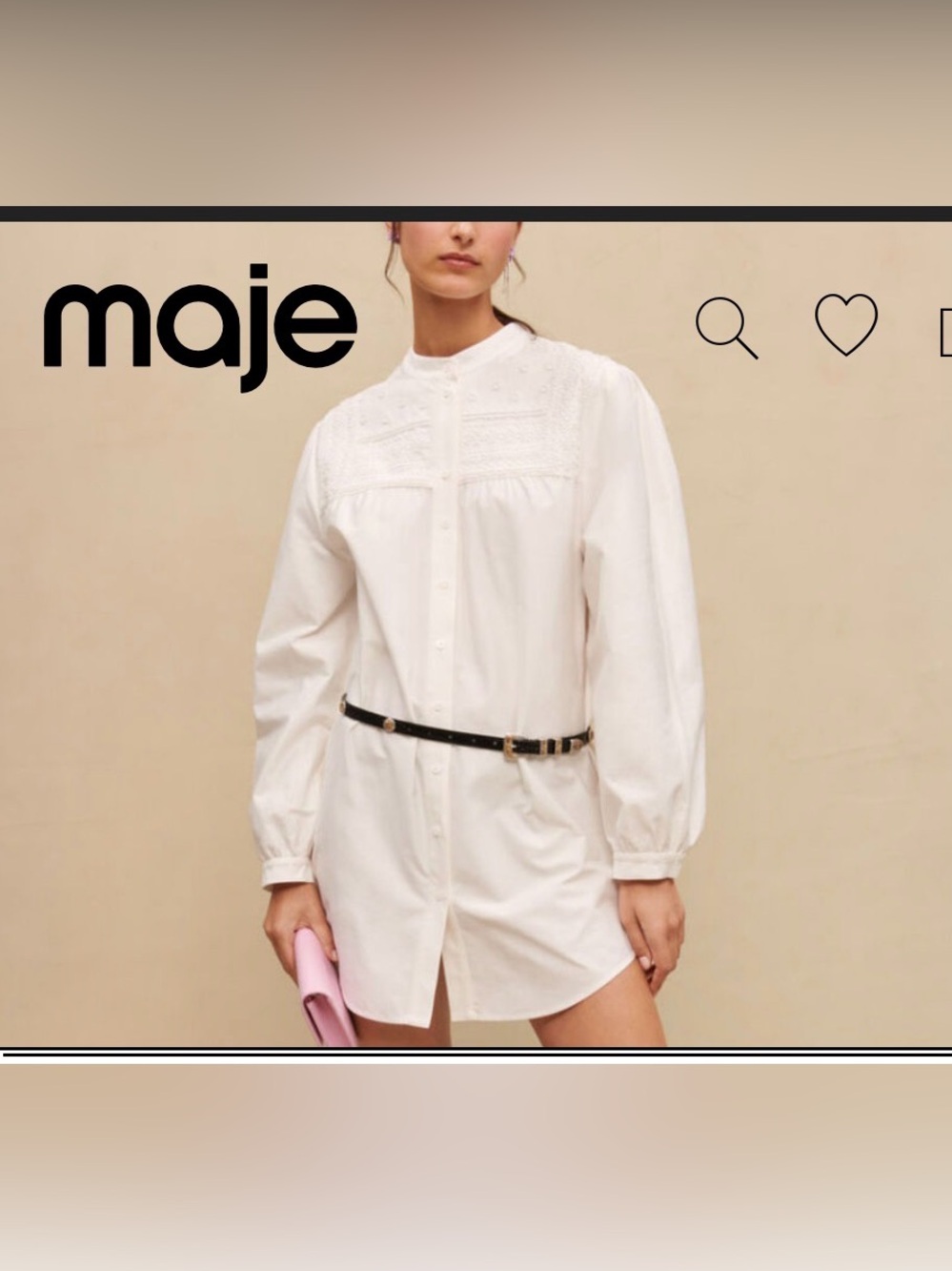 MAJE. Short dress with voluminous sleeves size S white EUC pockets ptp 16”